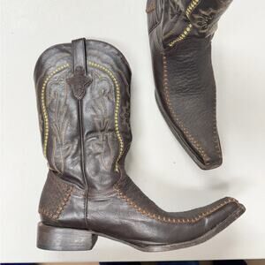 Pistolero Brown Leather Embroidered Cowboy Boots Mens 9 Western Classic